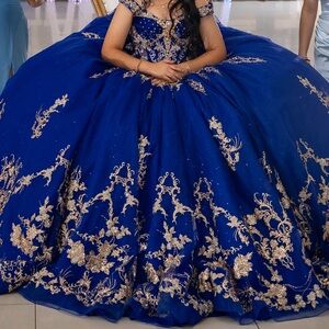 Royal Blue and Gold Embellished 15th party Gown